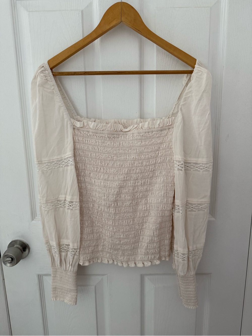 Reformation Cream Color Clancy Long Sleeve Smocked Top Size XL